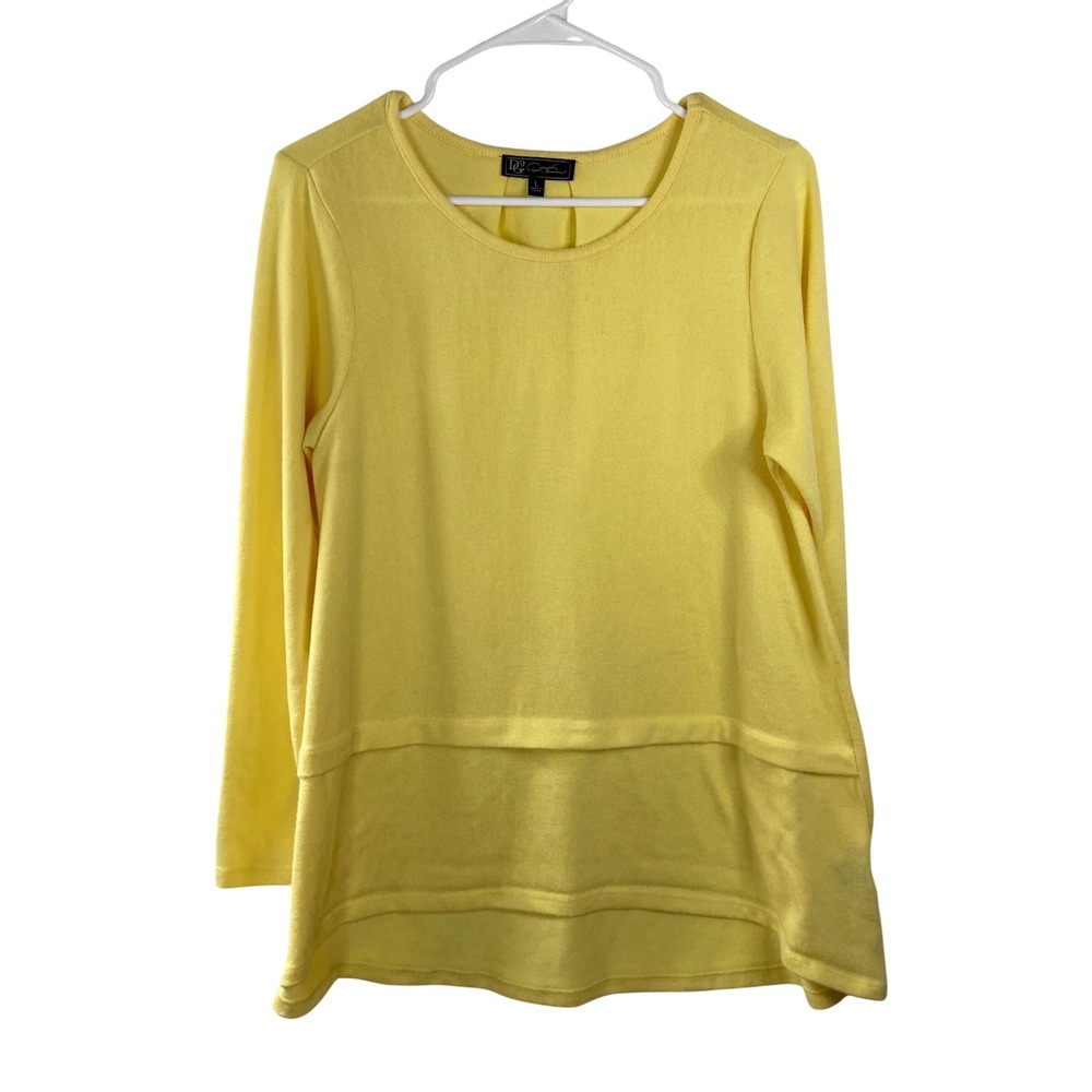 DG2‎ Diane Gilman Yellow Tiered Hem Long Sleeve Knit Top Large